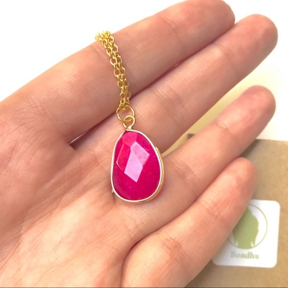 **Sold Out** Fuchsia Jade Drop 14K Gold Necklace - Picture 2 of 5